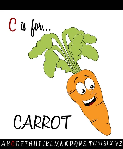 Иллюстрированная словарная карточка с морковкой — стоковый вектор
