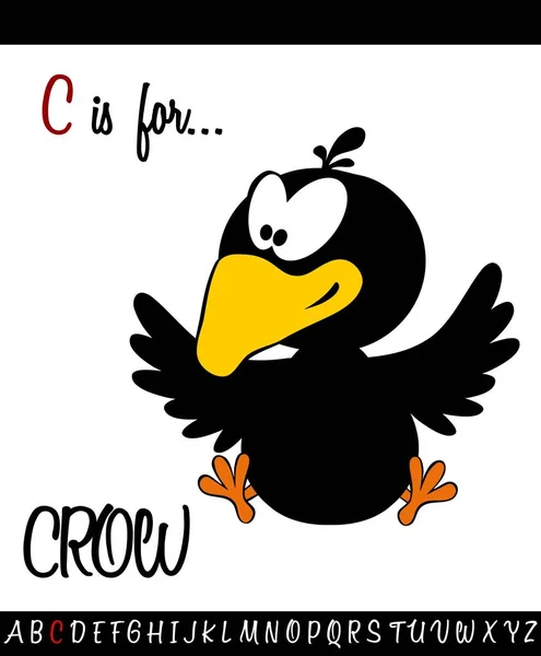 Cartão de planilha de vocabulário ilustrado com desenho animado CROW — Vetor de Stock