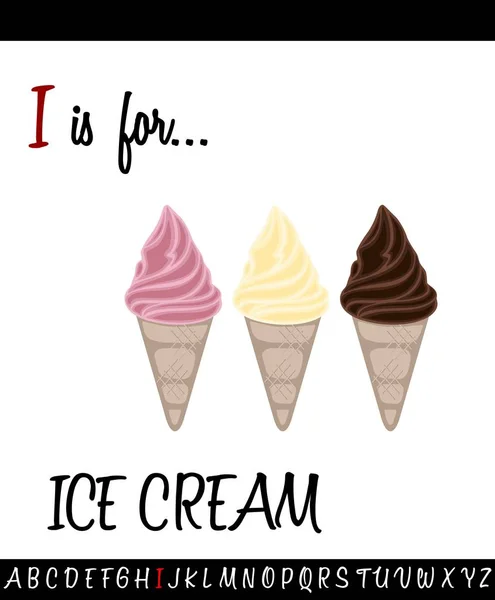 Kelime çalışma sayfası kart karikatür dondurma ile resimli — Stok Vektör