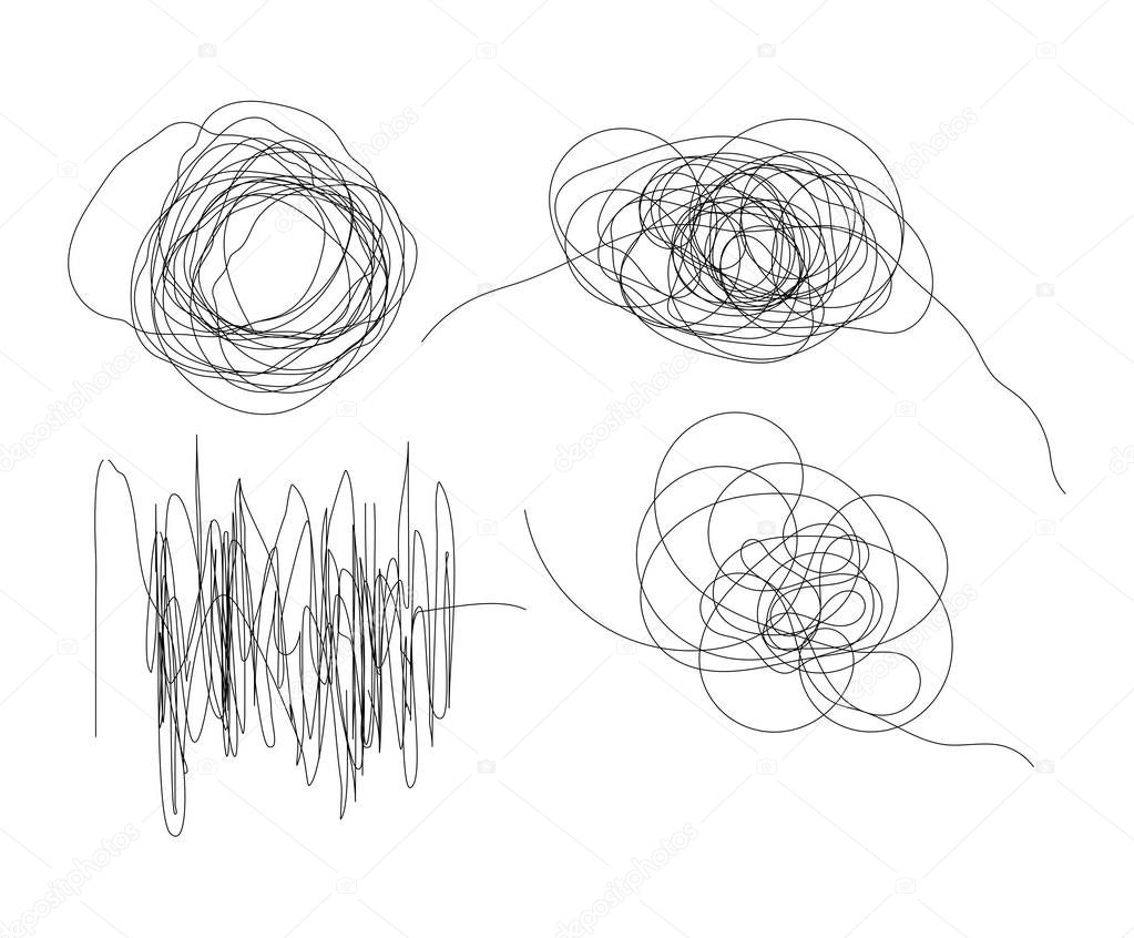 Set of hand drawn scribble line shapes isolated on white