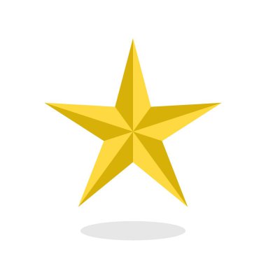 Altın yıldız simgesi ile düz stil üzerinde beyaz izole alt gölge 