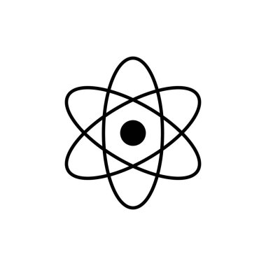 Atom logosunu görmeniz gerekir. Bilim işareti. Nükleer simgesi. Elektron ve proton. Beyaz izole