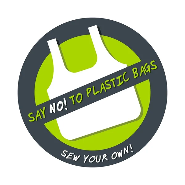Conceito de problema de poluição Diga não ao saco de plástico. Costure o seu próprio —  Vetores de Stock