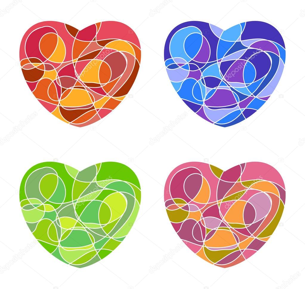Set of heart like shape mosaic icon or logo isolated on white background for valentine event