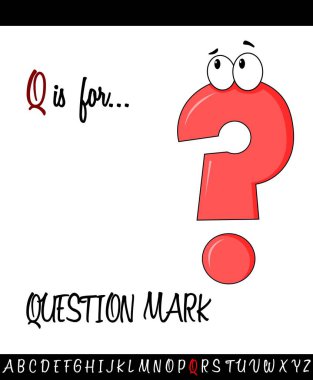 Büyük harf Q soru işareti ile karikatür çizimi