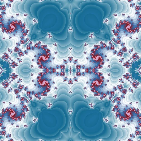 Beautiful blue, white, red seamless floral pattern in fractal design