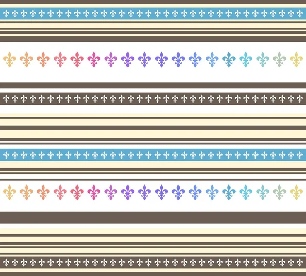Patrón de color pastel a rayas horizontales sin costuras con flor de lirio (Fleur de lis ) — Archivo Imágenes Vectoriales