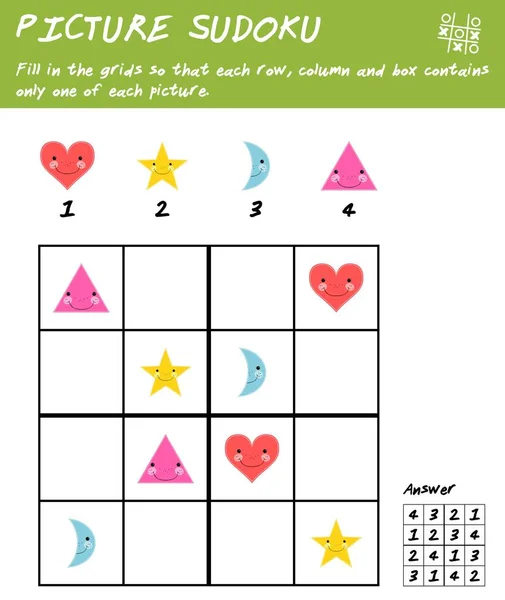 Image jeu de sudoku avec des formes de base. Jeu éducatif logique. Fiche d'activités pour enfants — Image vectorielle