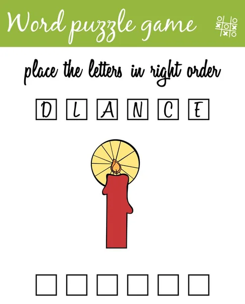 Gioco di parole puzzle con candela. Mettere le lettere nel giusto ordine. Imparare il vocabolario. Gioco educativo per bambini — Vettoriale Stock