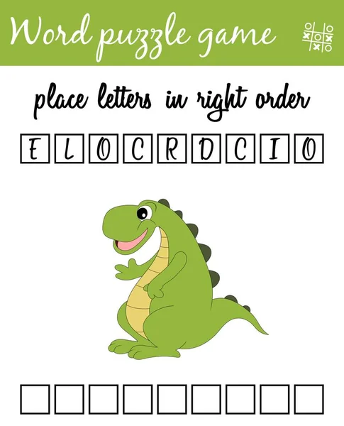 単語のパズルゲームのワニ。正しい順序で文字を配置します。語彙を学習します。子供のための教育ゲーム — ストックベクタ