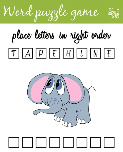 Jeu de mots puzzle avec éléphant. Placez les lettres dans le bon ordre. Apprendre le vocabulaire. Jeu éducatif pour les enfants — Image vectorielle