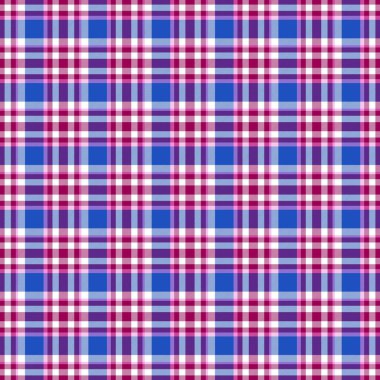 Kusursuz geometrik gingham deseni. Soyut arkaplan. Mavi, pembe, mor ve beyaz çizgiler.