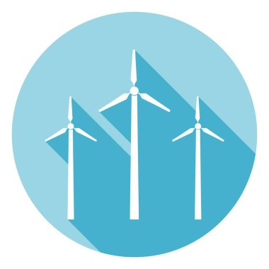 Wind power plant icon with long shadow for web design