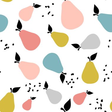 Pastel renkli armutları olan kusursuz bir İskandinav deseni. Kuzey tasarımı