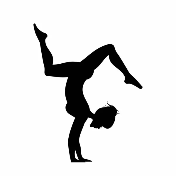 Силуэт молодой девушки практикующей йогу растяжения фитнес изолированы на белом — стоковый вектор