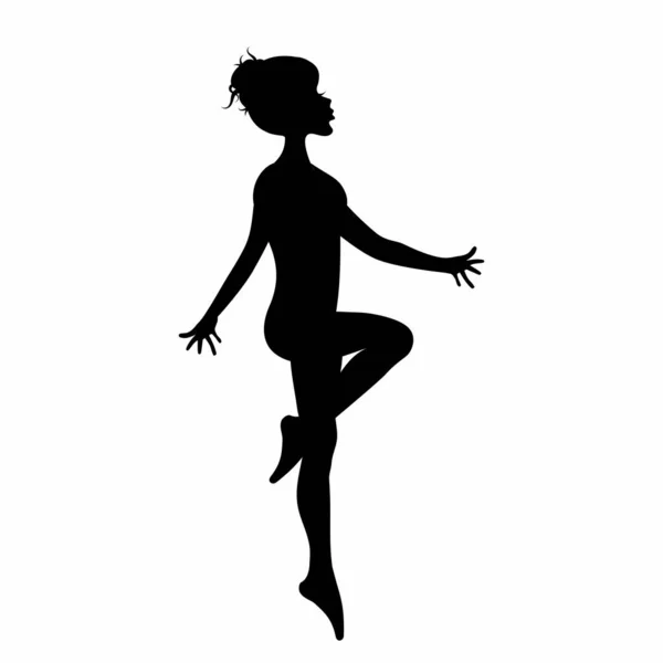 Mladá žena silueta v taneční držení izolované na bílém — Stockový vektor