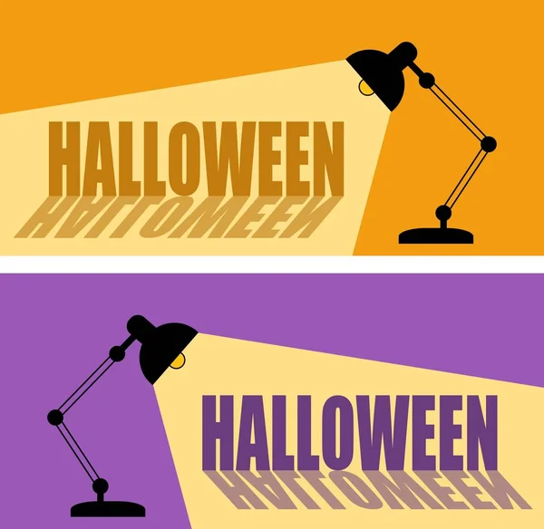Zestaw biurowych lampek biurkowych z lampą świecącą i tekstem Halloween — Wektor stockowy