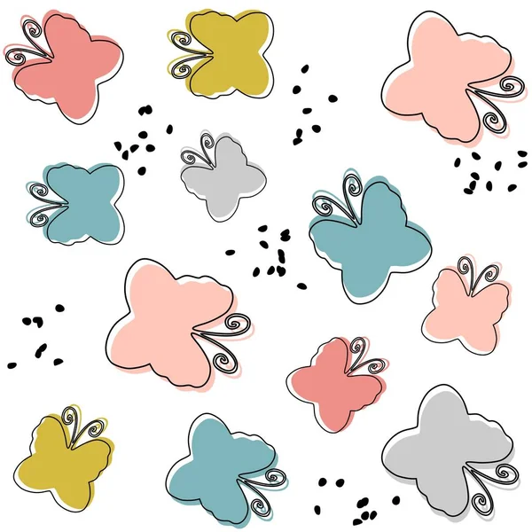 Seamless scandinavian pattern with pastel colored butterflies. Nordic design — Stock Vector