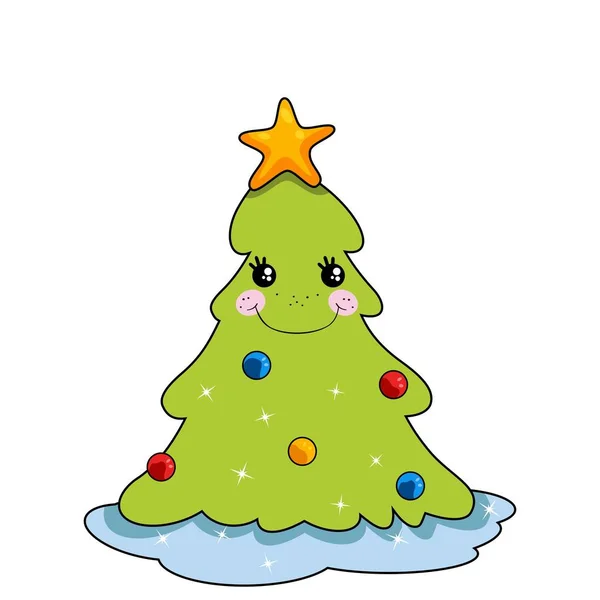 Mignon sourire arbre fille pour Noël vacances isolé sur blanc — Image vectorielle