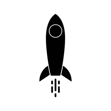 Minimum roket ikonu. Hava taşıma sembolü beyaz arka planda izole edildi. Siyah ve beyaz Clipart