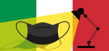 İtalya, Avrupa 'da tıbbi yüz maskesi ve koronavirüs. Koronavirüs karantinası kavramı. Koruma maskesi teması. 2019-NCoV. Coronavirüs salgını