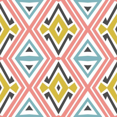 Tekstil tasarımı, ambalaj kağıtları, süslü renklerde soyut arkaplan. Geometrik elementlerle renklendirilmiş döşeme. 