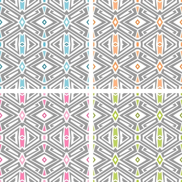 Set Four Seamless Geometric Pattern White Background Pastel Colored Tiling — Stock Vector