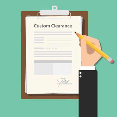 custom clearance hand signing a paper document work on clipboard clipart