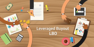 kaldıraçlı buyout illüstrasyon takım çalışması ile birlikte bir el ahşap masa iş üstünde evrak belge grafik grafikler üzerinde birlikte çalışma