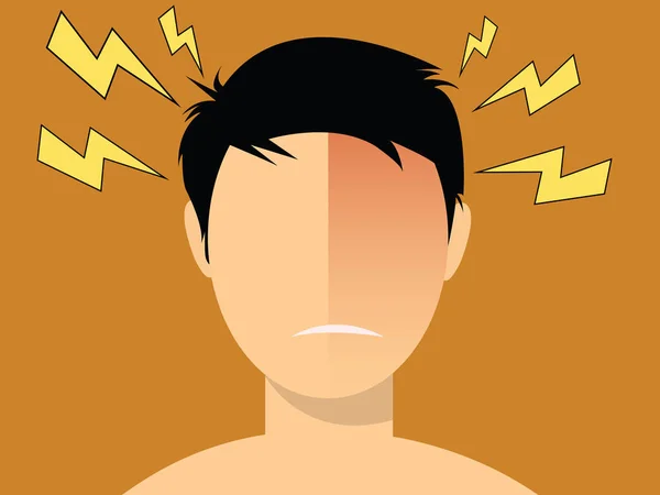 Ból głowy migrena ilustracja mężczyzn z czerwona głowa — Wektor stockowy