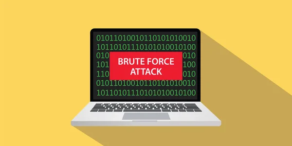 Ilustração conceito de ataque de força bruta com laptop comuputer e banner de texto na tela com estilo plano e sombra longa — Vetor de Stock