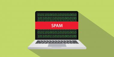 Konsept illüstrasyon dizüstü comuputer ve metin üstünde perde düz stil ile afiş ve uzun gölge ile spam