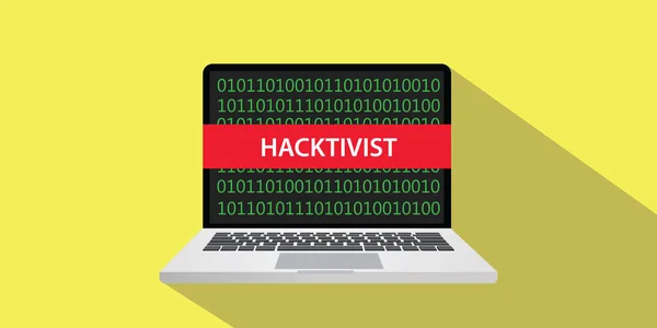 Hacktivist conceito ilustração com laptop comuputer e banner de texto na tela com estilo plano e sombra longa — Vetor de Stock