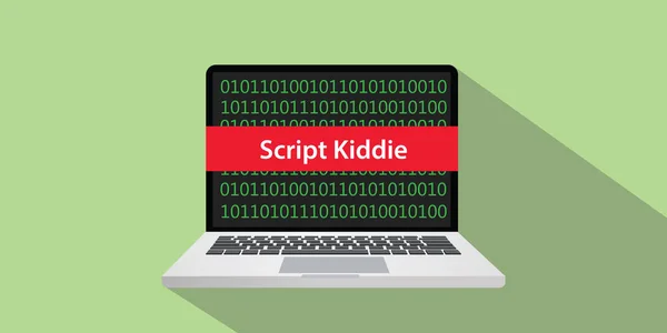 Script kiddie ilustracja koncepcja z laptopa comuputer i banner na ekranie z płaski i długi cień tekstu — Wektor stockowy