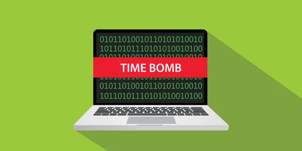 Time bomb technique concept illustration with laptop comuputer and text banner on screen with flat style and long shadow — Stock Vector