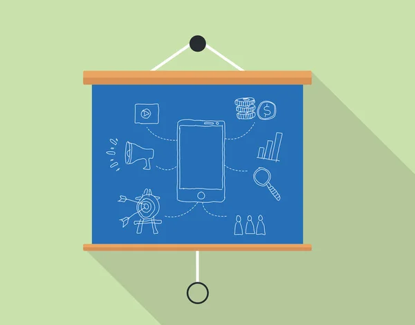 Konsep pemasaran mobile ilustrasi dengan papan presentasi - Stok Vektor