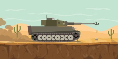german tiger main battle tank on the desert with haze smoke on the road world war 2 clipart