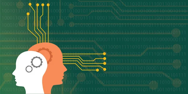 Τεχνητή νοημοσύνη έννοια εικονογράφηση με κεφάλι ανθρώπινο ρομπότ με νευρο πλακέτα συστήματος — Διανυσματικό Αρχείο