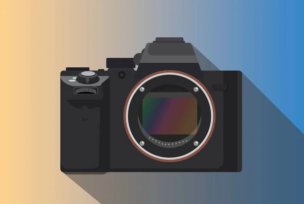 Uma câmera sem espelho isolada com corpo de sombra longo apenas sem lente — Vetor de Stock