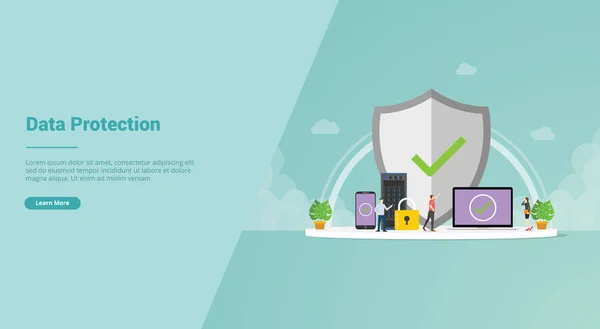 Dataskydd säkerhet med stor sköld symbol för webbplats mall eller landning hemsida - vektor — Stock vektor