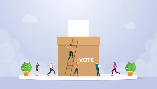 投票的概念与选民给予纸和盒子的现代扁平风格-矢量 — 图库矢量图片