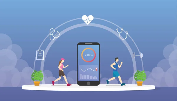 Fitness Etkinliği Vektör Için Akıllı Telefon Uygulamaları Ile Sağlık Takip — Stok Vektör