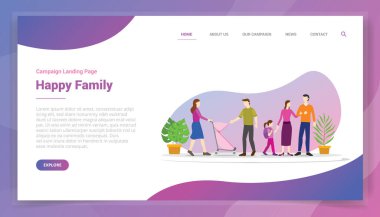 Web sitesi şablonu veya ana sayfa tasarım kampanya vektörü için mutlu aile