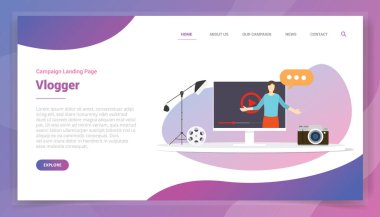 Web sitesi şablonu veya ana sayfa tasarım kampanyası vektörü için video blogcusu kavramı