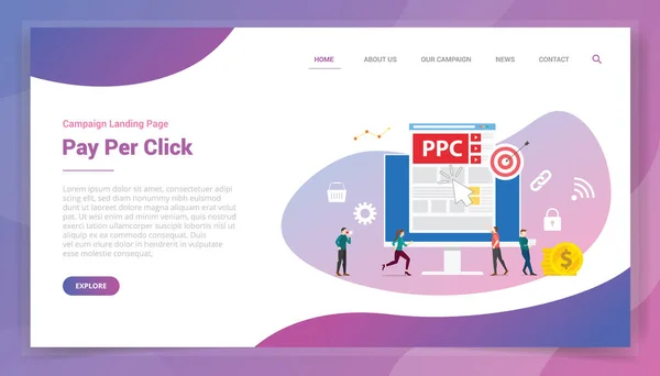 Ppc Paga Click Pagato Click Template Del Sito Web Vettore — Vettoriale Stock