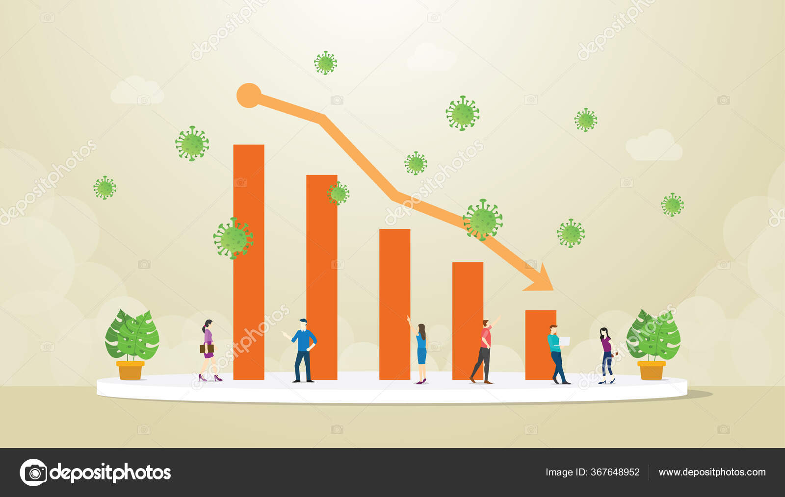 Economy Crisis Graph Chart Decrease Because Corona Covid Concept Modern ...