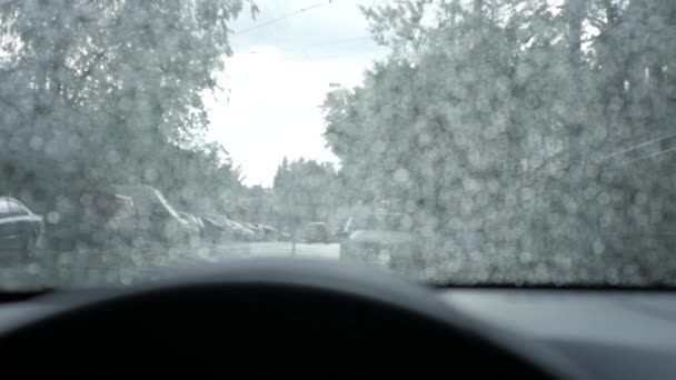 Rain drops on the windshield — Stock Video