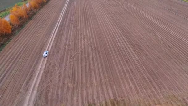 Mașina merge de-a lungul câmpului — Videoclip de stoc