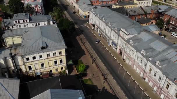 Luchtfotografie Van Nizjni Novgorod Rozjdestvenskaja Straat Zicht Pijl Oka Wolga — Stockvideo