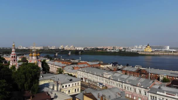 Fotografia Lotnicza Niżnego Nowogrodu Rozhdestvenskaya Street Widok Strzałę Oka Wołga — Wideo stockowe